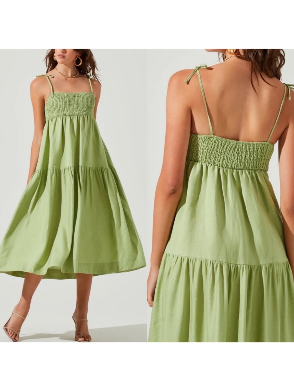 ASTR The Label Marlene Sleeveless Tiered Midi Dress in Celery Green Medium NWOT - Picture 5 of 10